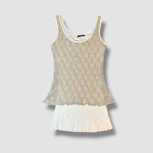 Vintage Y2K Crochet Knit Ribbed Layered Cotton Tank Top VOXX New York Med Boho